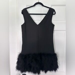 BCBGMaxazaria Black Sleeveless Jamysen Feather Trim Shift Dress